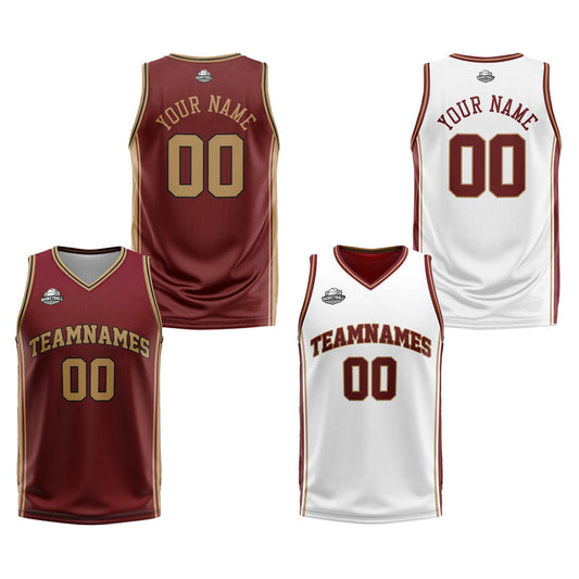 Benutzerdefinierte Wein Gold Reversible Basketball Jersey Personalisierte Print Name Nummer Logo