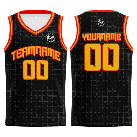 Benutzerdefinierter Schwarz Rot Orange Basketball Jersey Uniform Anzug gedruckt Ihr Logo Name Nummer