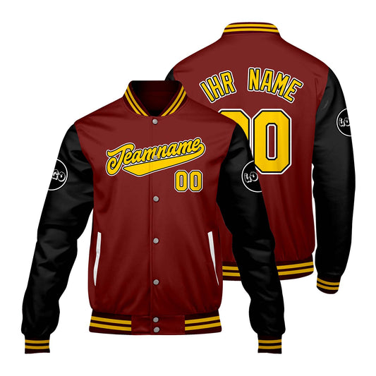 Maßgeschneiderte Rot Schwarz Letterman Varsity Jacket Individuelle Stickerei Druck nach Ihrem Wunsch