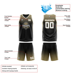 Benutzerdefinierte Schwarz Altes Gold Weiß Reversible Basketball Jersey Personalisierte Print Name Nummer Logo