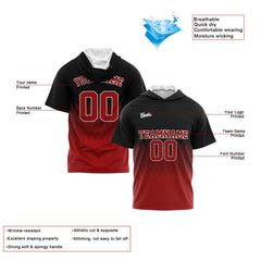 Benutzerdefinierte Rot Schwarz Kurzarm-Kapuzenpullover für Männer Frauen Hemden mit Kapuzen gedruckt Name Logo