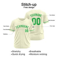 Benutzerdefinierte Authentisch Baseball-Trikot Creme-Grün