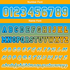 Benutzerdefinierte Verlauf Varsity-Jacke. Letterman-Jacke Hellblau Orange