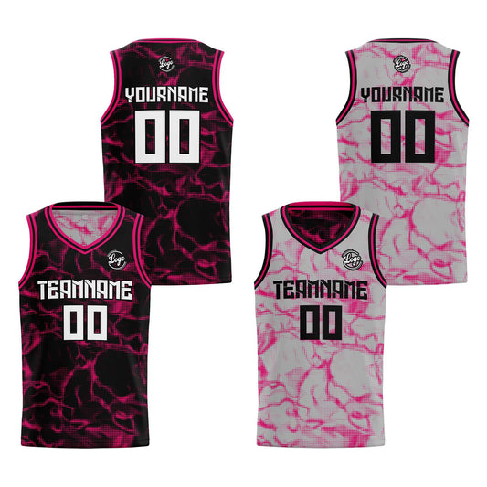 Benutzerdefinierte Schwarz Rosa Reversible Basketball Jersey Personalisierte Print Name Nummer Logo