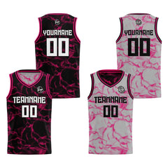 Benutzerdefinierte Schwarz Rosa Reversible Basketball Jersey Personalisierte Print Name Nummer Logo