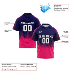 Benutzerdefinierte Marine Rosa Kurzarm-Kapuzenpullover für Männer Frauen Hemden mit Kapuzen gedruckt Name Logo