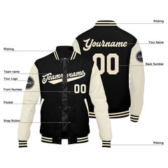 Benutzerdefinierte Verlauf Varsity-Jacke. Letterman-Jacke Schwarz Creme
