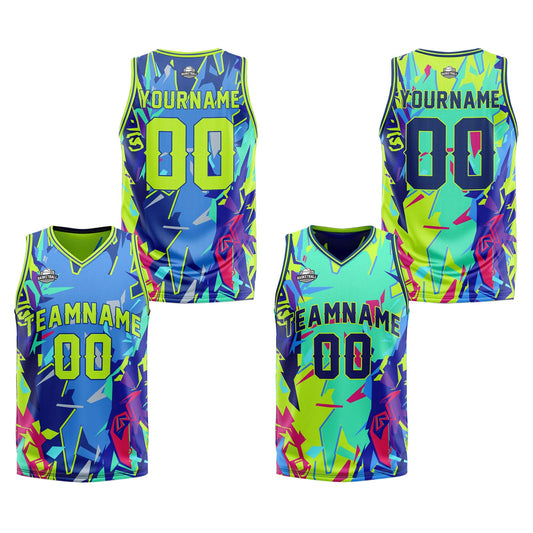 Benutzerdefinierte Neongrün Reversible Basketball Jersey Personalisierte Print Name Nummer Logo