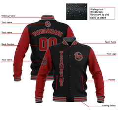 Benutzerdefiniert Schwarz Rot Grau Wasserdichte Varsity Jacken Personalisiert genäht Name Nummer Logo zu Letterman Jacken