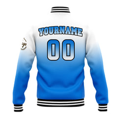 Benutzerdefinierte Verlauf Varsity-Jacke. Letterman-Jacke Weiß Blau
