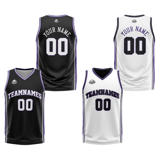 Benutzerdefinierte Schwarz Weiß Lila Reversible Basketball Jersey Personalisierte Print Name Nummer Logo