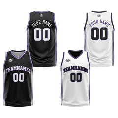 Benutzerdefinierte Schwarz Weiß Lila Reversible Basketball Jersey Personalisierte Print Name Nummer Logo