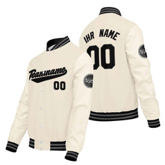 Maßgeschneiderte Creme Weiß Letterman Varsity Jacket Individuelle Stickerei Druck nach Ihrem Wunsch