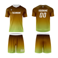 Benutzerdefinierte Braun Gelb Grün Trikots für Männer Frauen Personalisierte Fußball Uniformen für Erwachsene und Kind