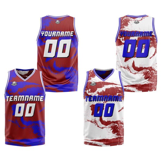 Benutzerdefinierte Rot Royal Reversible Basketball Jersey Personalisierte Print Name Nummer Logo
