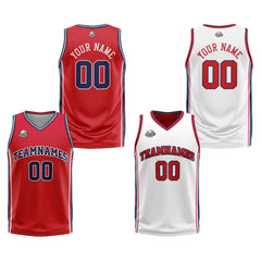 Benutzerdefinierte Rot Weiß Marine Reversible Basketball Jersey Personalisierte Print Name Nummer Logo