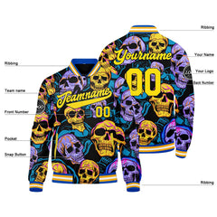 Benutzerdefinierte Gelb Blau Varsity-Jacke. Letterman-Jacke für Männer, Frauen und Jugendliche