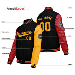 Maßgeschneiderte Schwarz Rot Letterman Varsity Jacket Individuelle Stickerei Druck nach Ihrem Wunsch