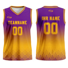 Benutzerdefinierter Lila Gelb Farbverlauf Basketball Jersey Uniform Anzug gedruckt Ihr Logo Name Nummer