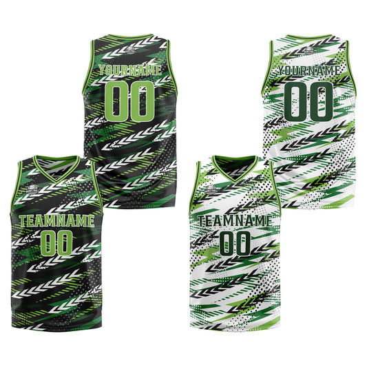 Benutzerdefinierte Schwarz Dunkelgrün Reversible Basketball Jersey Personalisierte Print Name Nummer Logo