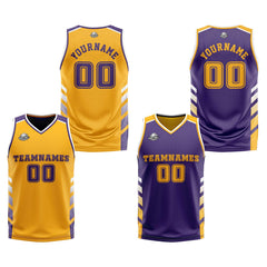 Benutzerdefinierte Orange Violett Weiß Reversible Basketball Jersey Personalisierte Print Name Nummer Logo