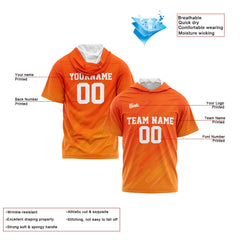 Benutzerdefinierte Orange Kurzarm-Kapuzenpullover für Männer Frauen Hemden mit Kapuzen gedruckt Name Logo