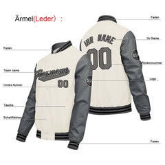 Maßgeschneiderte Creme Weiß Grau Letterman Varsity Jacket Individuelle Stickerei Druck nach Ihrem Wunsch