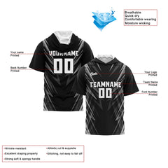 Benutzerdefinierte Schwarz Kurzarm-Kapuzenpullover für Männer Frauen Hemden mit Kapuzen gedruckt Name Logo