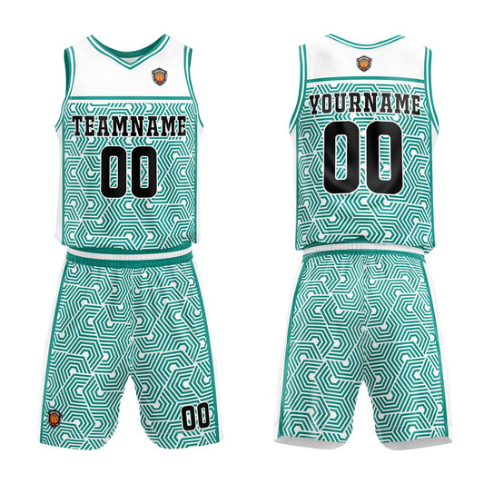 Benutzerdefinierter Weiß Teal Basketball Jersey Uniform Anzug gedruckt Ihr Logo Name Nummer