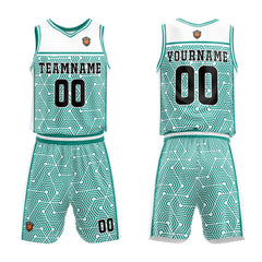 Benutzerdefinierter Weiß Teal Basketball Jersey Uniform Anzug gedruckt Ihr Logo Name Nummer