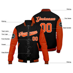 Benutzerdefinierte Verlauf Varsity-Jacke. Letterman-Jacke Schwarz Orange