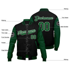 Benutzerdefinierte Verlauf Varsity-Jacke. Letterman-Jacke Grün Schwarz