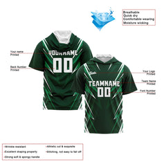 Benutzerdefinierte Dunkelgrün Kurzarm-Kapuzenpullover für Männer Frauen Hemden mit Kapuzen gedruckt Name Logo