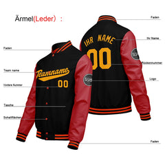 Maßgeschneiderte Schwarz Rot Letterman Varsity Jacket Individuelle Stickerei Druck nach Ihrem Wunsch