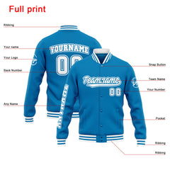 Benutzerdefinierte Varsity-Jacke. Letterman-Jacke für Männer, Frauen und Jugendliche Blau