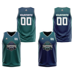 Benutzerdefinierte Grün Marine Grau Reversible Basketball Jersey Personalisierte Print Name Nummer Logo