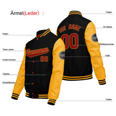 Maßgeschneiderte Schwarz Gelb Letterman Varsity Jacket Individuelle Stickerei Druck nach Ihrem Wunsch