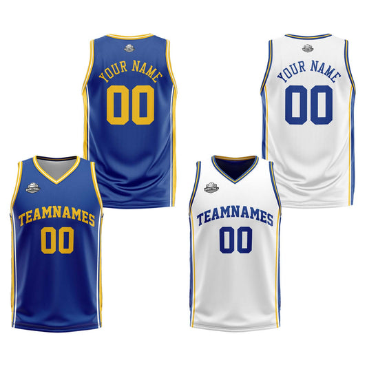 Benutzerdefinierte Royal Weiß Gelb Reversible Basketball Jersey Personalisierte Print Name Nummer Logo