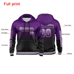 Benutzerdefinierter Lila Schwarz Hoodie für Mann, Frau, Mädchen, Junge. Drucken Sie Ihr Logo, Ihren Namen und Ihre Nummer
