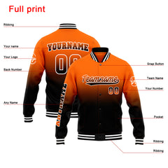 Benutzerdefinierte Verlauf Varsity-Jacke. Letterman-Jacke Orange Schwarz