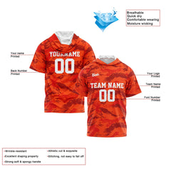 Benutzerdefinierte Orange Kurzarm-Kapuzenpullover für Männer Frauen Hemden mit Kapuzen gedruckt Name Logo