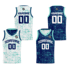 Benutzerdefinierte Weiß Teal Marine Reversible Basketball Jersey Personalisierte Print Name Nummer Logo