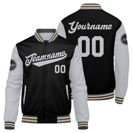 Benutzerdefinierte Verlauf Varsity-Jacke. Letterman-Jacke Grau Schwarz Creme