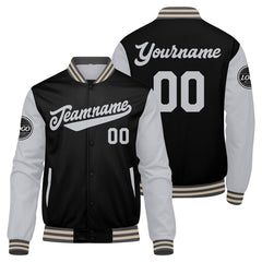 Benutzerdefinierte Verlauf Varsity-Jacke. Letterman-Jacke Grau Schwarz Creme