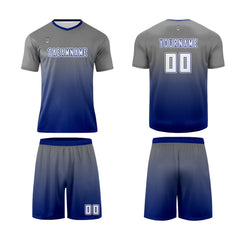 Benutzerdefinierte Grau Blau Trikots für Männer Frauen Personalisierte Fußball Uniformen für Erwachsene und Kind