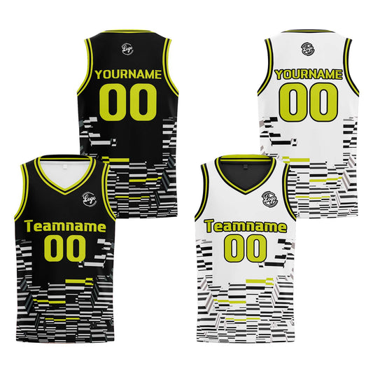Benutzerdefinierte Schwarz Limettengrün Reversible Basketball Jersey Personalisierte Print Name Nummer Logo