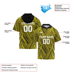 Benutzerdefinierte Schwarz Gelb Kurzarm-Kapuzenpullover für Männer Frauen Hemden mit Kapuzen gedruckt Name Logo