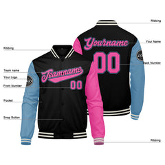 Benutzerdefinierte Verlauf Varsity-Jacke. Letterman-Jacke Dunkelgrün Schwarz Hellblau Rosa