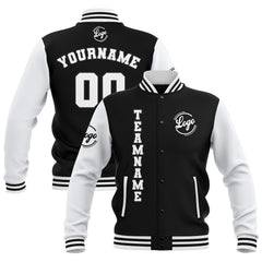 Benutzerdefiniert Schwarz Weiß Wasserdichte Varsity Jacken Personalisiert genäht Name Nummer Logo zu Letterman Jacken