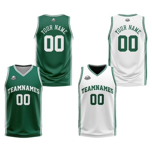 Benutzerdefinierte Grün Weiß Reversible Basketball Jersey Personalisierte Print Name Nummer Logo